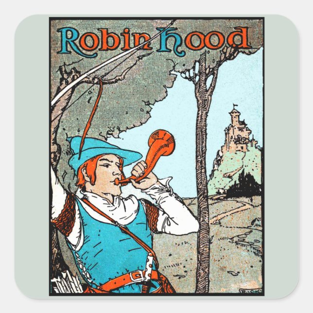 Adesivo Quadrado Ilustração Antiga de Robin Hood Homens Alegres (Frente)
