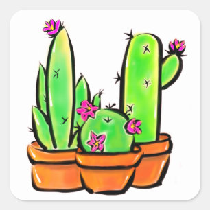 Adesivo Quadrado Ilustração Cactus Trio