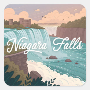 Adesivo Quadrado Ilustração Cênica das Cataratas do Niágara ao Pôr