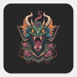 Adesivo Quadrado ilustração com design de cabeça de dragão
