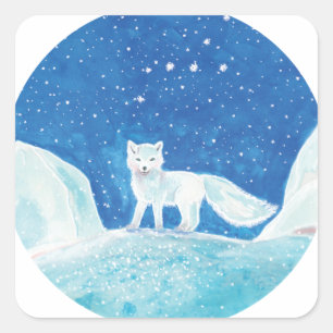 Adesivo Quadrado Ilustração da Pequena Raposa Árctica (Vulpes lagop