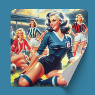 Adesivo Quadrado Ilustração das Vintage Soccer Girls
