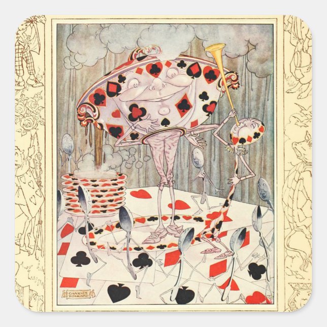 Adesivo Quadrado Ilustração de Alice No País das Maravilhas (Frente)