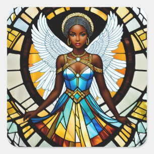 Adesivo Quadrado Ilustração de Anjo Africano-Americano de Vidro Est
