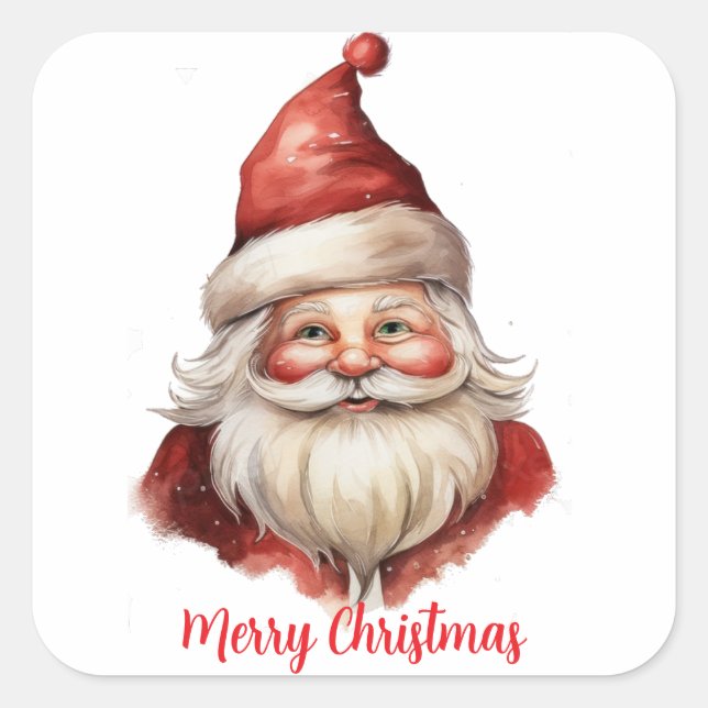 Adesivo Quadrado Ilustração de Aquarela Santa Claus (Frente)