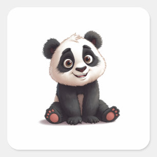 Adesivo Quadrado Ilustração de Arte de Panda Sentado em Cartoon