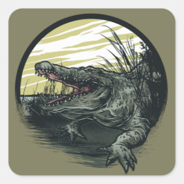 Adesivo Quadrado Ilustração de Arte de Pântano de Jacaré Feroz