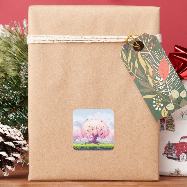 Adesivo Quadrado Ilustração de Árvores Rosa (Criador carregado)