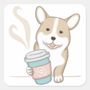 Adesivo Quadrado Ilustração de Cachorro e Café