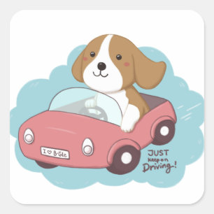 Adesivo Quadrado Ilustração de Cachorro e Carro