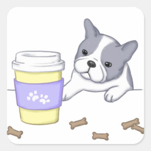 Adesivo Quadrado Ilustração de Cachorro, Taça e Biscoitos