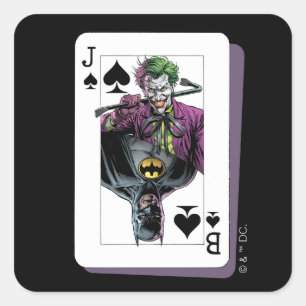 Adesivo Quadrado Ilustração de Carta de Baralho do Coringa e Batman