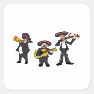 Adesivo Quadrado Ilustração de Cartoon de Banda de Mariachi Mexic