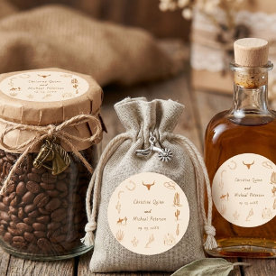 Adesivo Quadrado Ilustração de Casamento Boho Western Cowboy