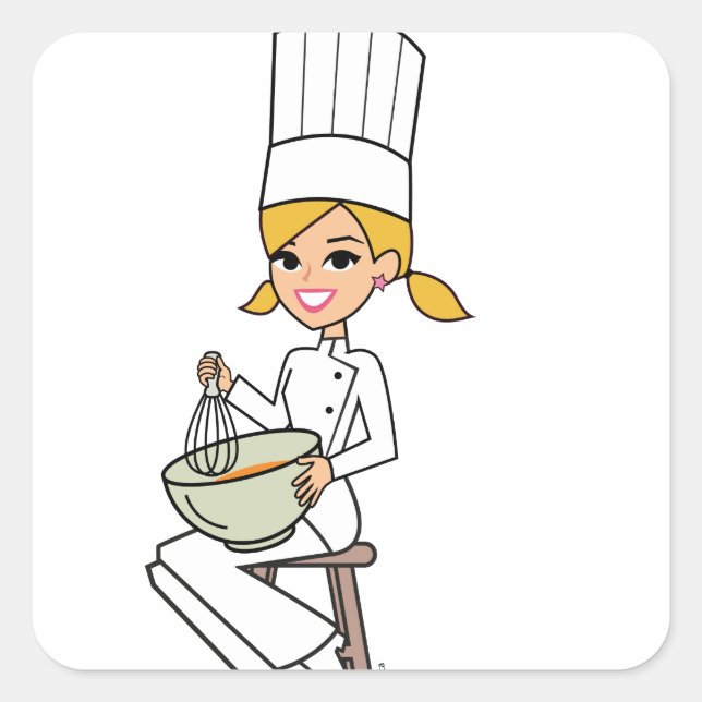 Adesivo Quadrado Ilustração de Chef de Menina Única (Frente)