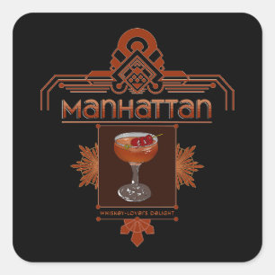 Adesivo Quadrado Ilustração de Cocktail Retro Manhattan