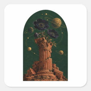 Adesivo Quadrado Ilustração de Coluna Quebrada e Arco de Anêmona