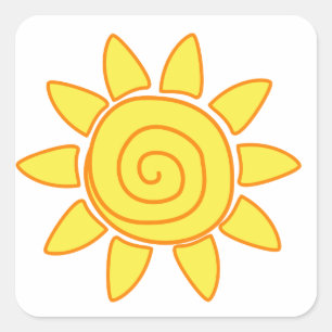 Adesivo Quadrado Ilustração de Crianças Desenhando o Sol Fofa