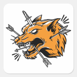 Adesivo Quadrado Ilustração de desenho da mão do lobo T-Shirt Truck