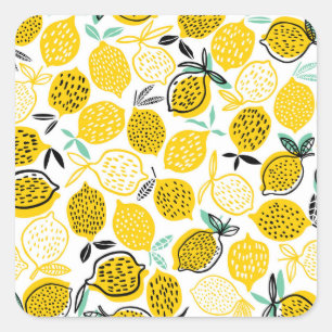 Adesivo Quadrado Ilustração de Design de Lemon Summer Vintage