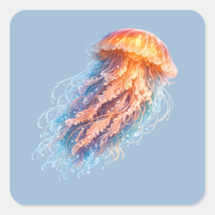Adesivo Quadrado Ilustração de Fantasia de Água-viva Elegante