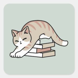 Adesivo Quadrado Ilustração de Gato do Livro ao Longo - Enrolada e 