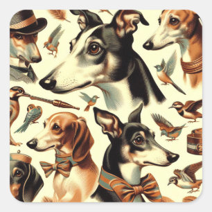 Adesivo Quadrado Ilustração de Greyhound Italiano Vintage