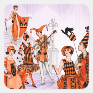 Adesivo Quadrado Ilustração de Halloween em Art Déco – Vintage anos