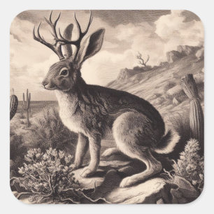 Adesivo Quadrado Ilustração de Jackalope Vintage