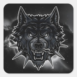 Adesivo Quadrado Ilustração de Lobo Feroz com Colar de Espinhos