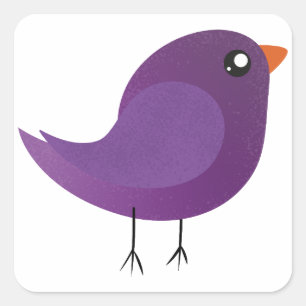 Adesivo Quadrado Ilustração de Passarinho Roxo Fofo