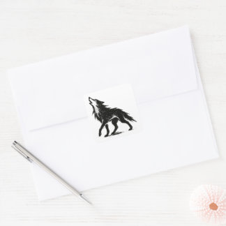 Adesivo Quadrado Ilustração de pincelada de tinta de lobo minimalis