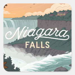 Adesivo Quadrado Ilustração de pôster retrô vintage das Cataratas d