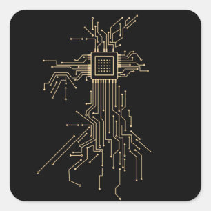 Adesivo Quadrado Ilustração de Processador de Computador Geek