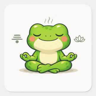 Adesivo Quadrado Ilustração de Rã Meditando Zen