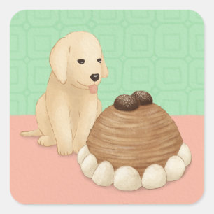 Adesivo Quadrado Ilustração de Retriever de Ouro e Deserto