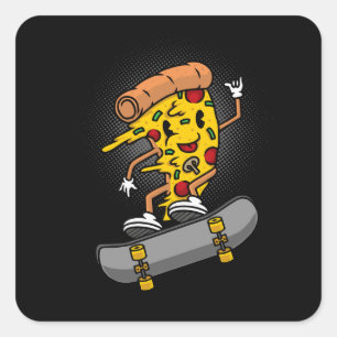Adesivo Quadrado ilustração de skate de pizza mascote fofa