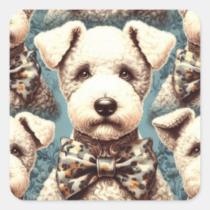 Adesivo Quadrado Ilustração de Terrier Bedlington Retro