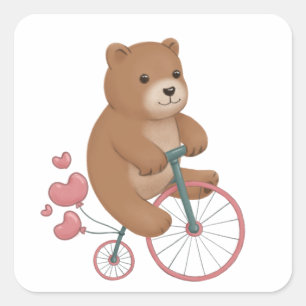 Adesivo Quadrado Ilustração de Urso Cinto e Bike de Roda Alta