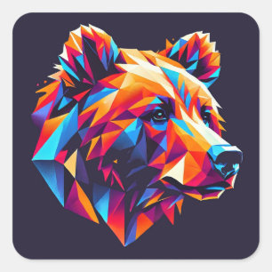 Adesivo Quadrado Ilustração de Urso Geométrico Vibrante