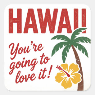 Adesivo Quadrado Ilustração de Viagem das Ilhas Havaianas Vintage R