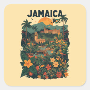 Adesivo Quadrado Ilustração de Viagem Jamaica Estilo Vintage