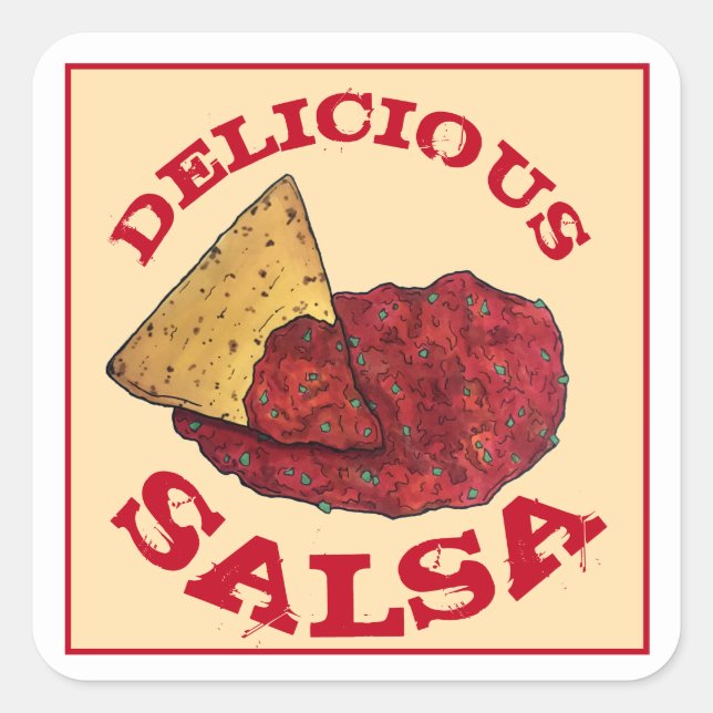 Adesivo Quadrado Ilustração Deliciosa de Chips Salsa Tortilla (Frente)