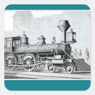 Adesivo Quadrado Ilustração do Comboio a Vapor Preto e Branco