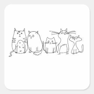 Adesivo Quadrado Ilustração do desenho de arte de gangue Cat Line