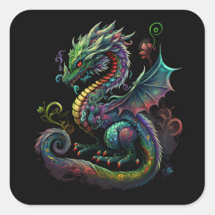 Adesivo Quadrado ilustração do dragão-gibi-mágica-gico-fantasia-chi