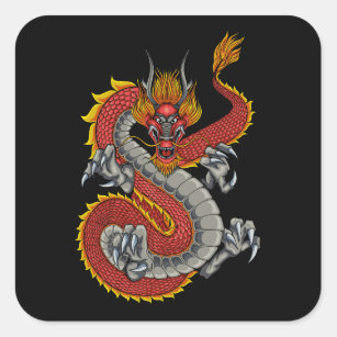 Adesivo Quadrado ilustração do dragão japonês
