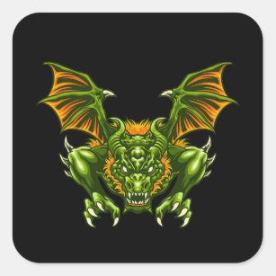 Adesivo Quadrado ilustração do dragão verde