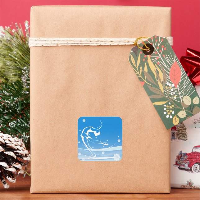 Adesivo Quadrado Ilustração do Esporte de Patinação de Gelo da Mulh (Criador carregado)