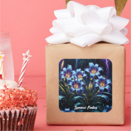 Adesivo Quadrado Ilustração do jardim noturno de flores bioluminesc